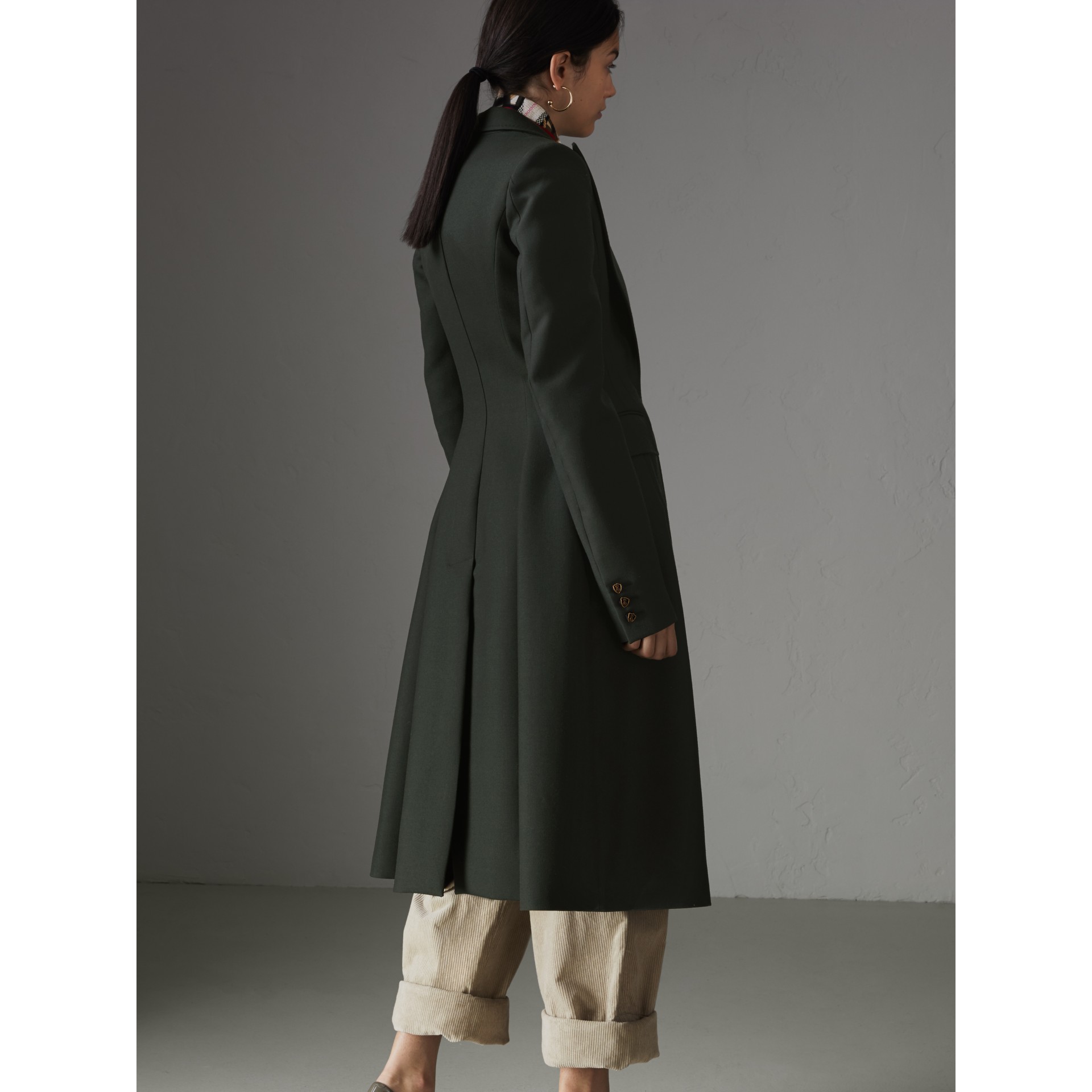 Crested Button Wool Tailored Coat in Racing Green/bright Navy Women Burberry Singapore