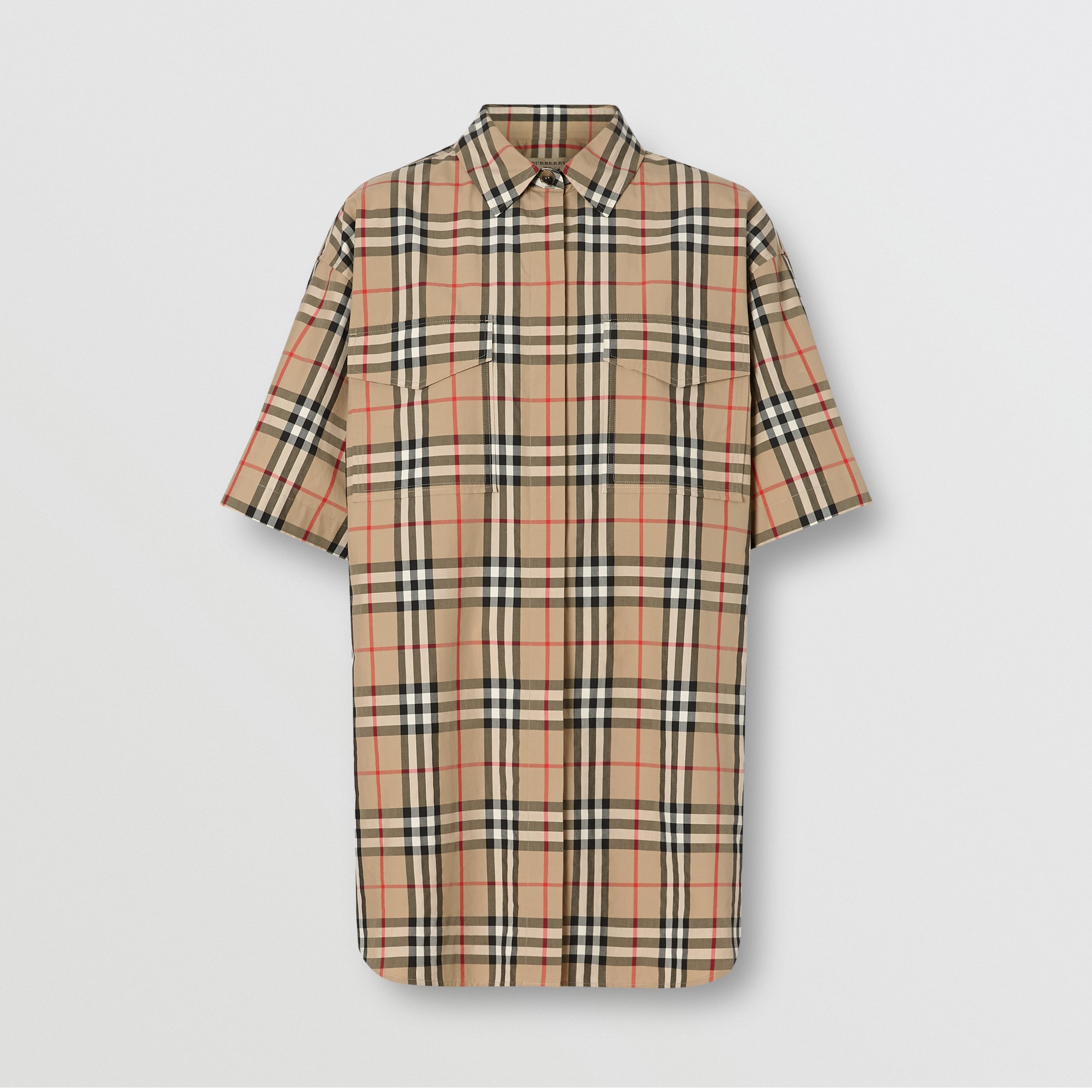 Short-sleeve Vintage Check Cotton Oversized Shirt in Archive Beige ...