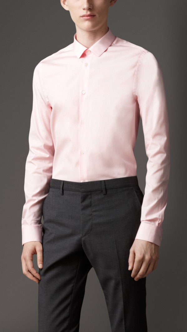 Slim Fit Cotton Shirt in City Pink Men Burberry United States