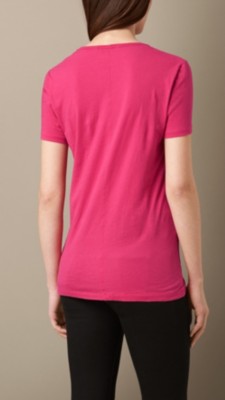 完美桃红色 平织棉质 v 领 t 恤衫 - 图 2