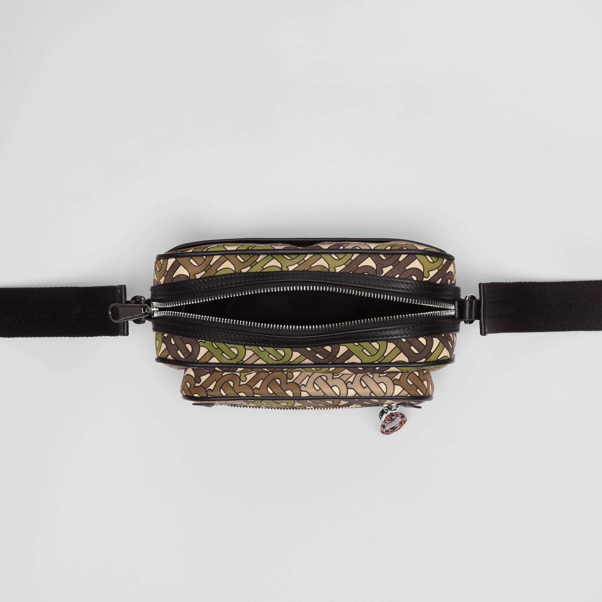 Monogram Print and Leather Crossbody Bag in Khaki Green Men