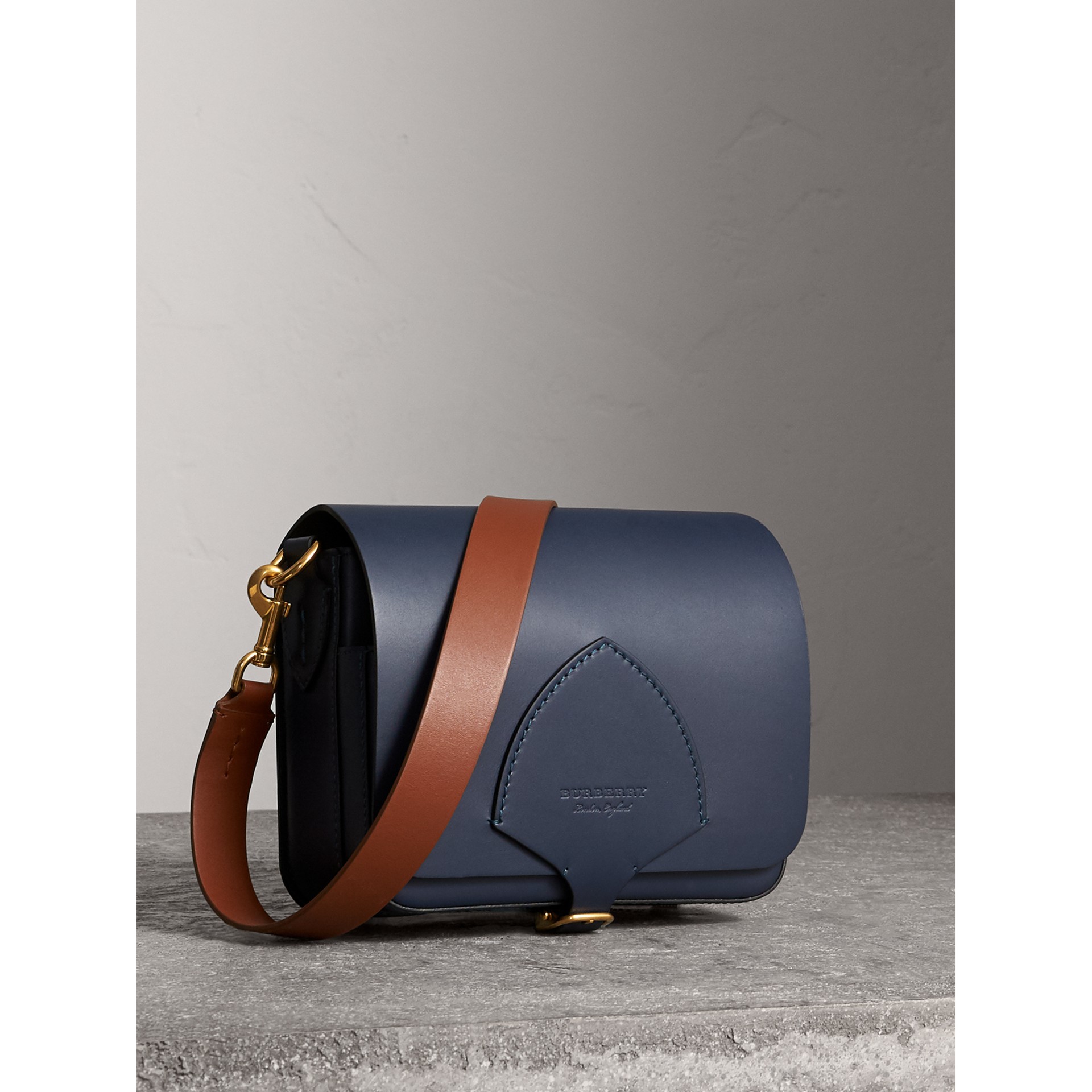 The Square Satchel in Leather in Indigo Women Burberry United States