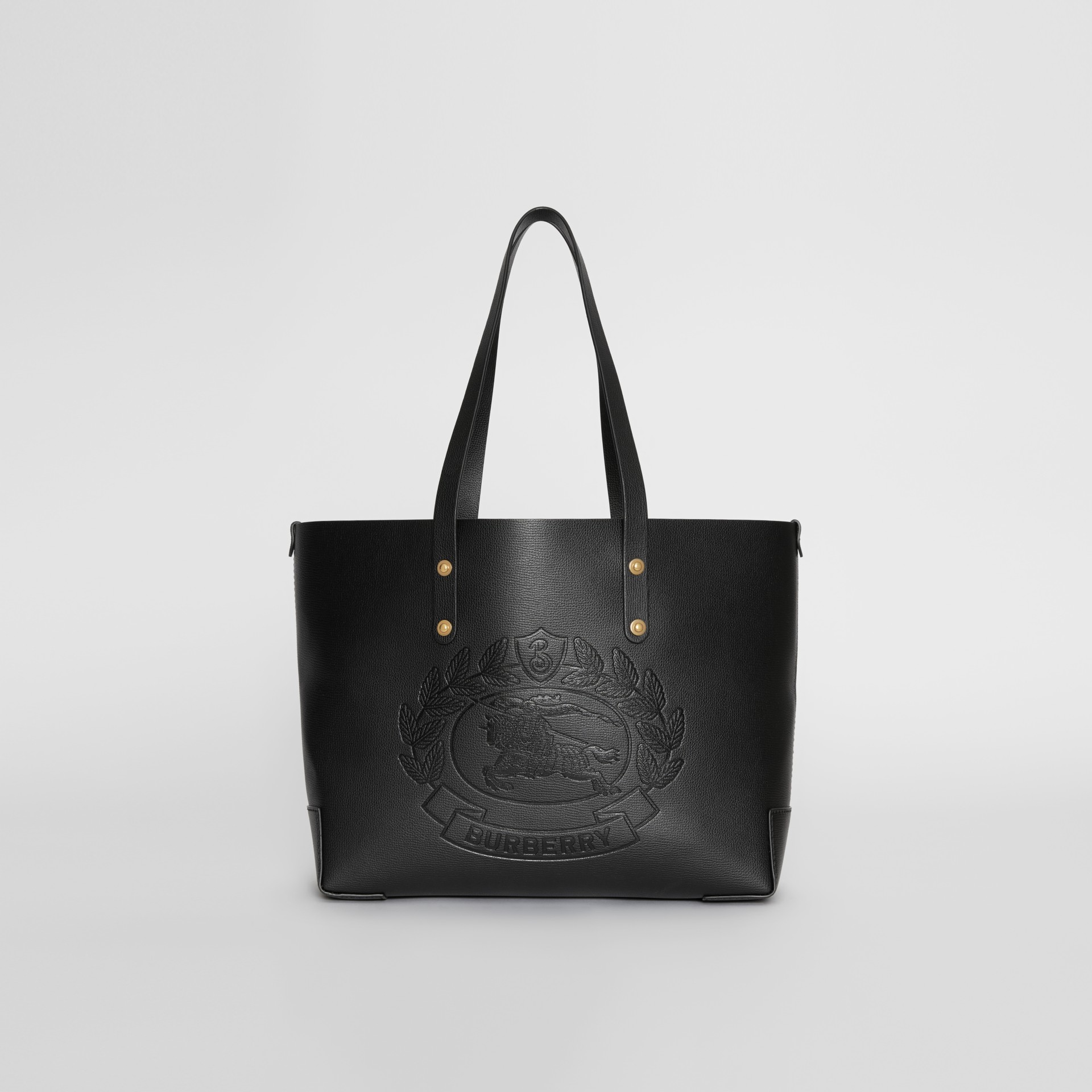 Small Embossed Crest Leather Tote in Black - Women | Burberry United States