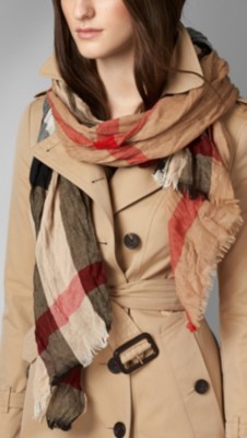 check crinkled cashmere scarf