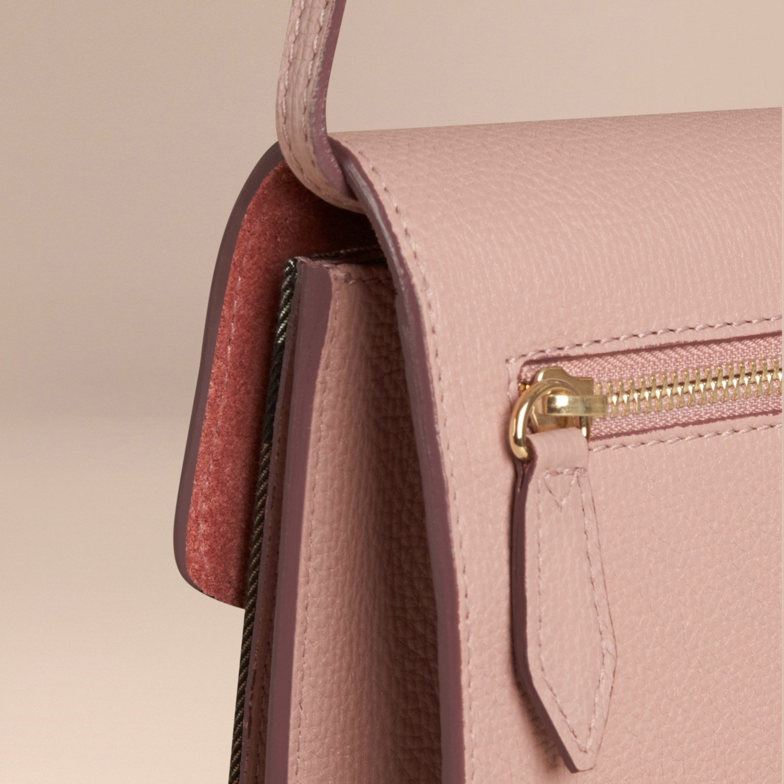 Small Leather and House Check Crossbody Bag Pale Orchid Burberry