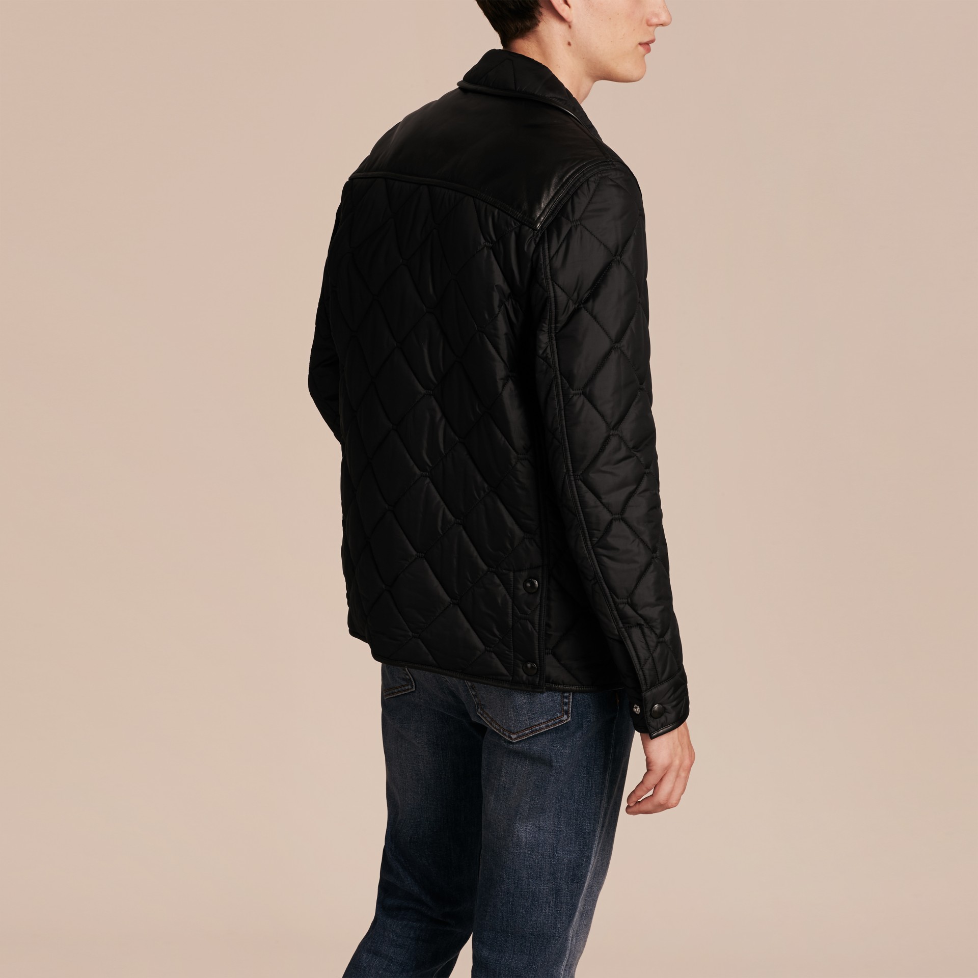 Lambskin Detail Field Jacket in Black Men Burberry
