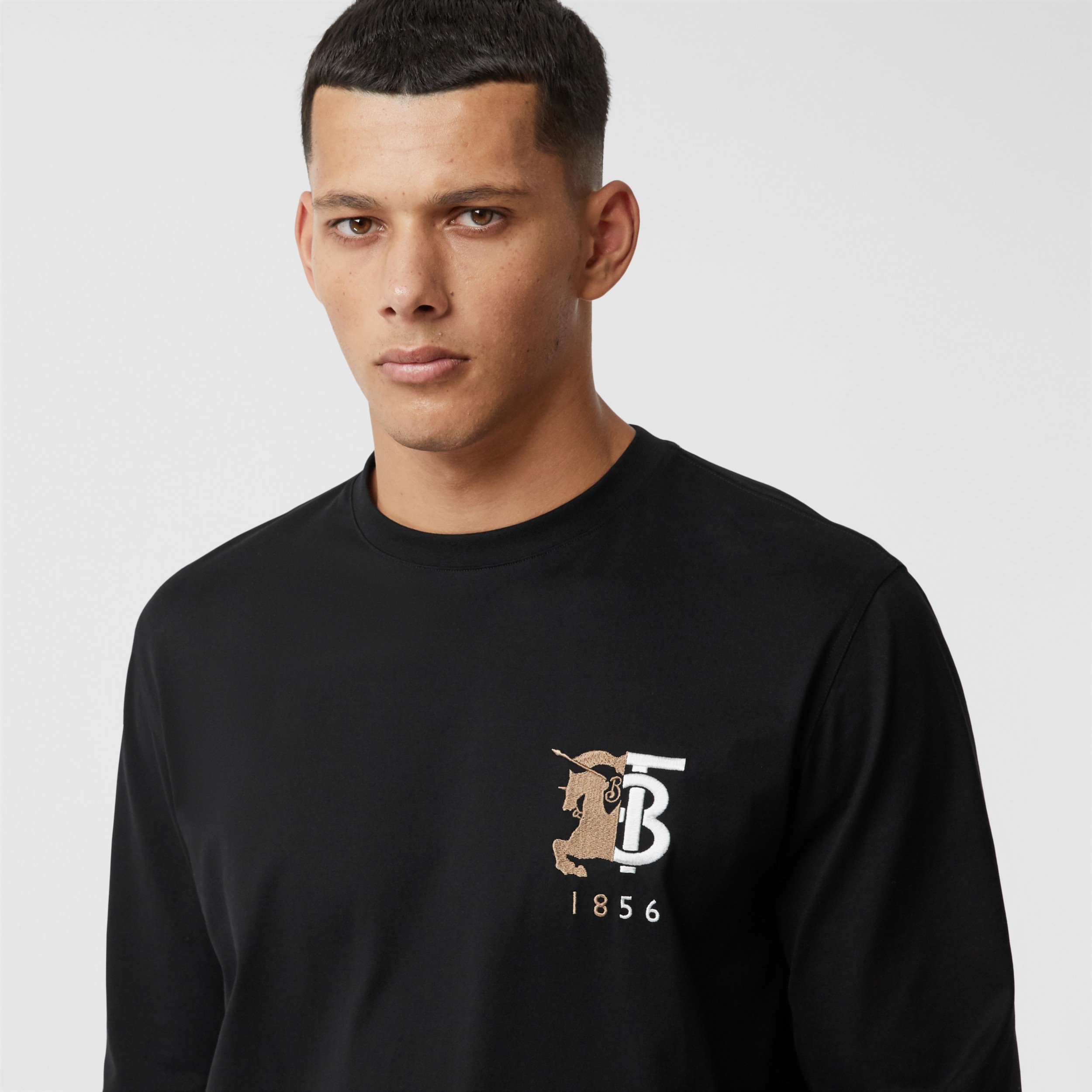 Long Sleeve Contrast Logo Graphic Cotton Top In Black Men Burberry United Kingdom 6209