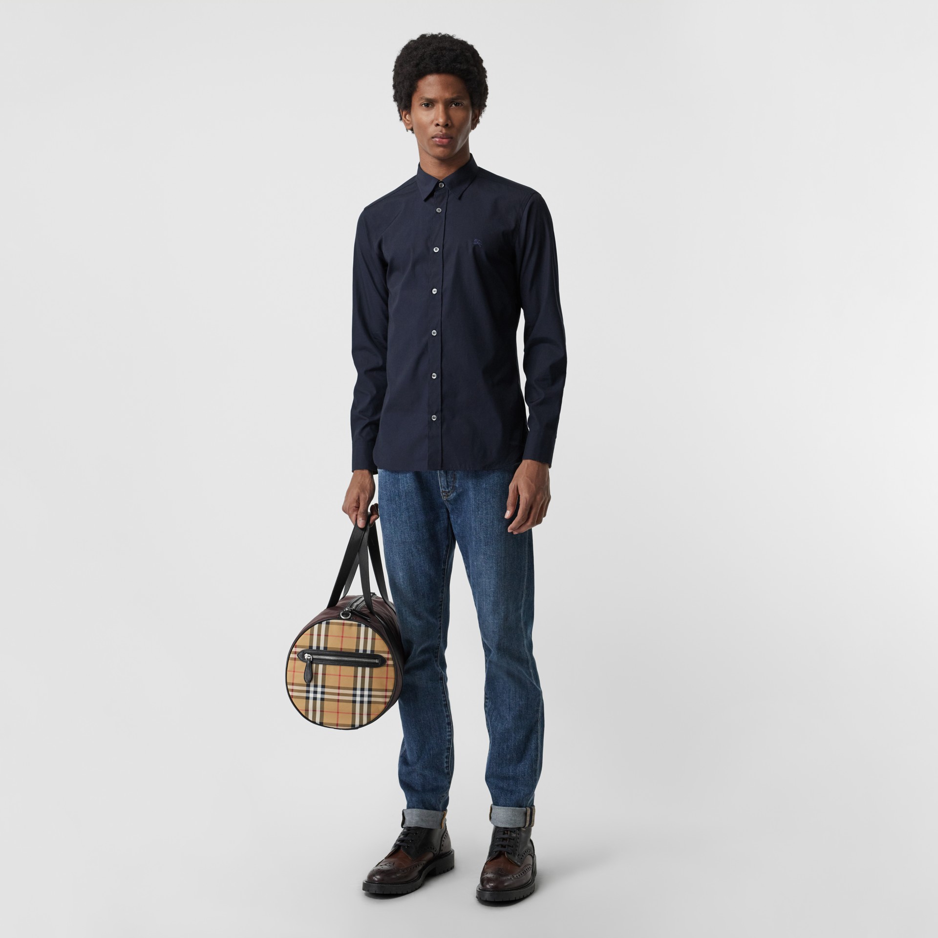 撞色纽扣弹力棉衬衫