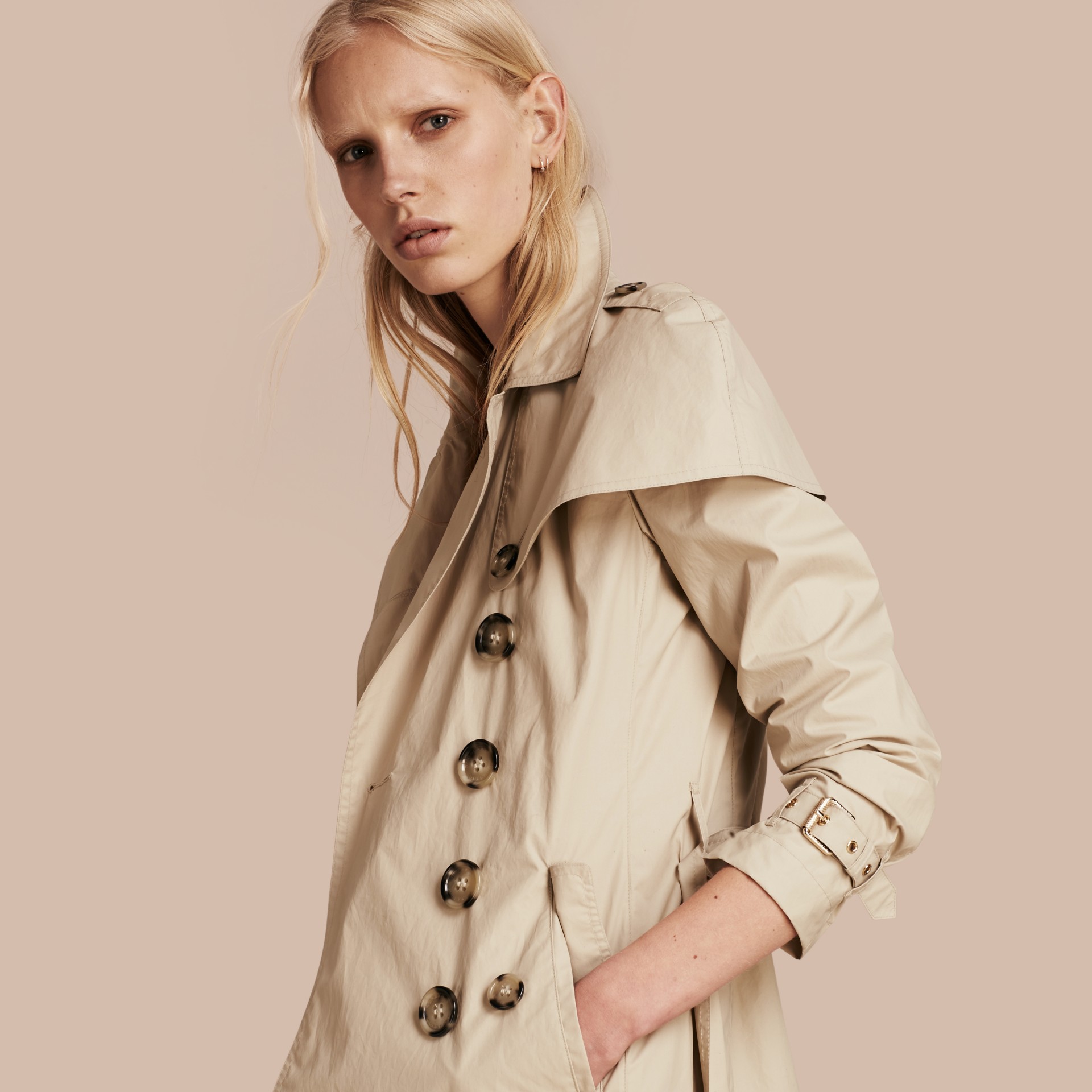 Lightweight Cape Detail Cotton Trench Coat in Stone - Women | Burberry ...