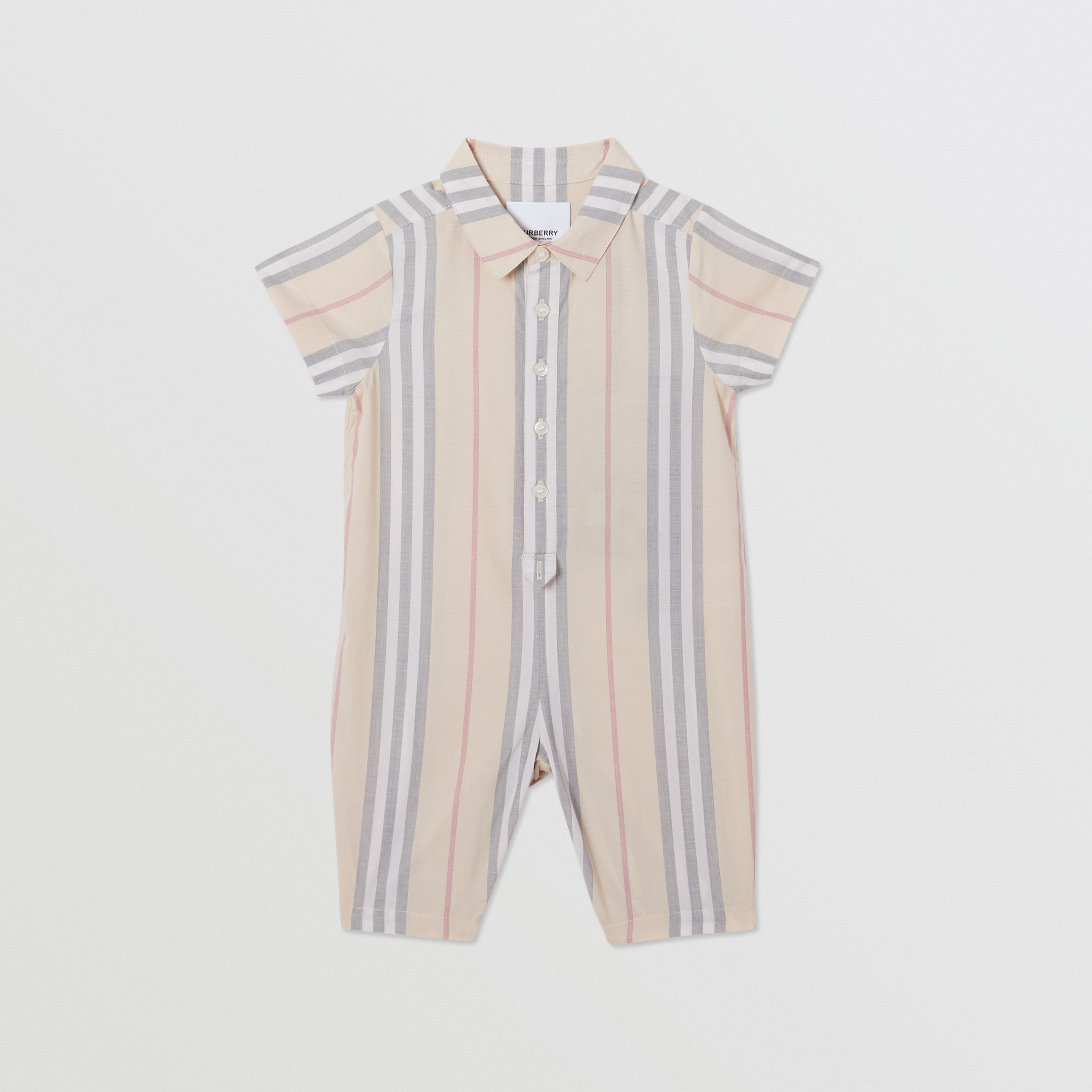 Icon Stripe Cotton Jumpsuit In Pale Stone - Children 