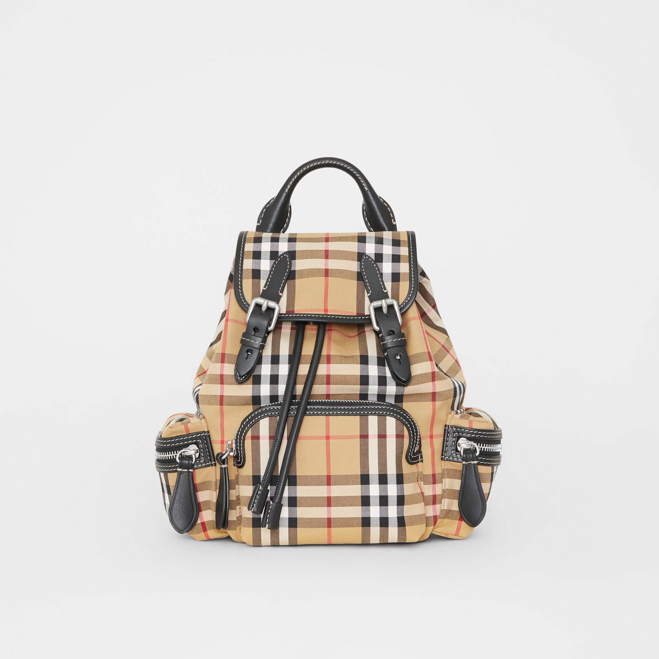The Small Rucksack in Vintage Check and Leather in Antique Yellow ...