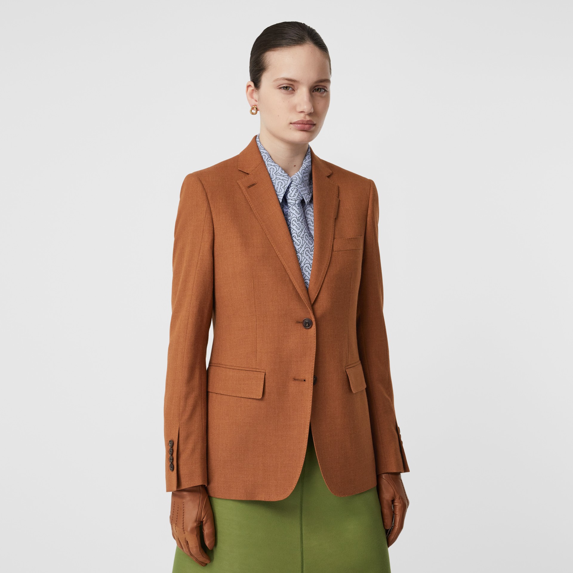 Wool, Silk and Cotton Blazer in Rust - Women | Burberry United States