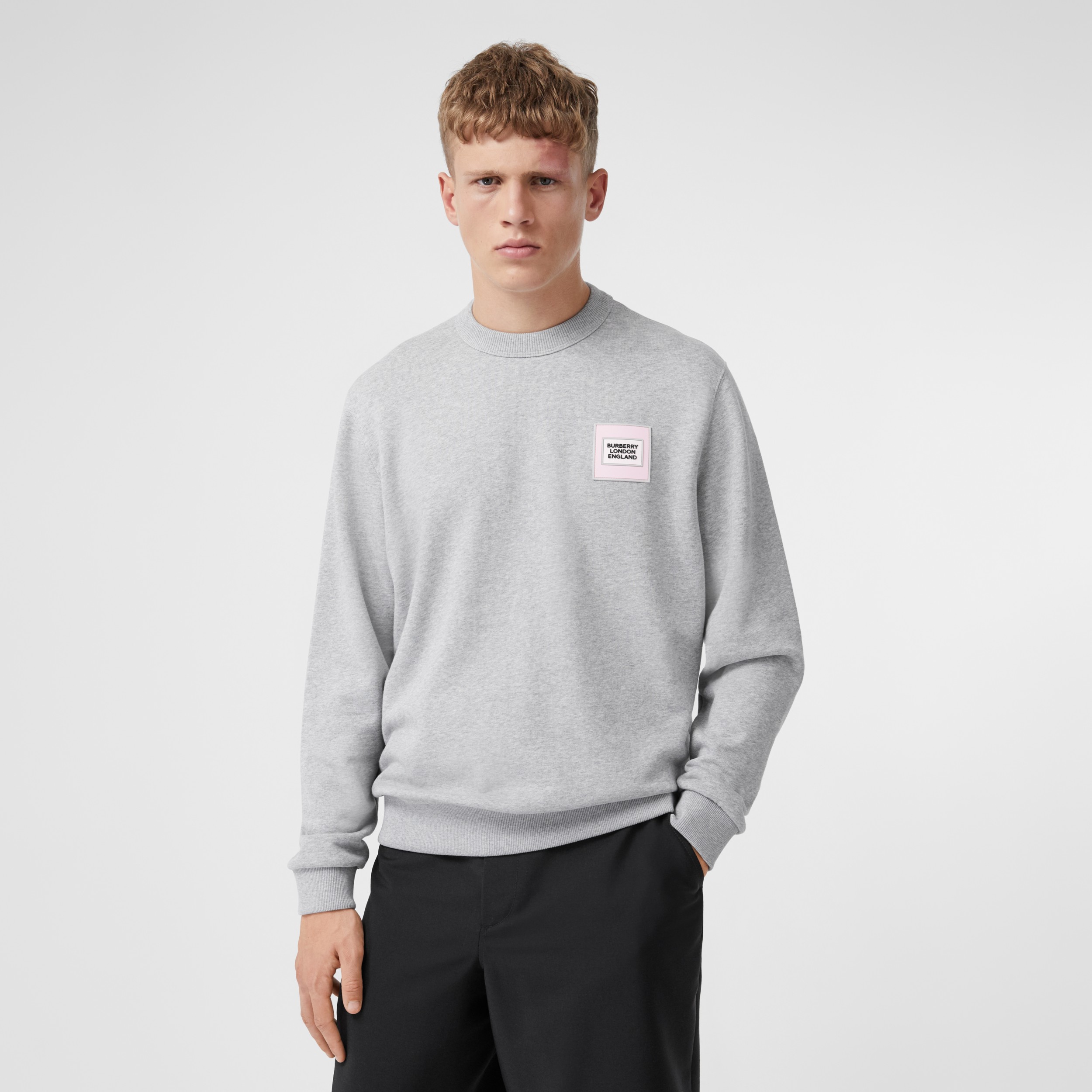 Logo Appliqué Cotton Sweatshirt in Pale Grey Melange - Men | Burberry ...