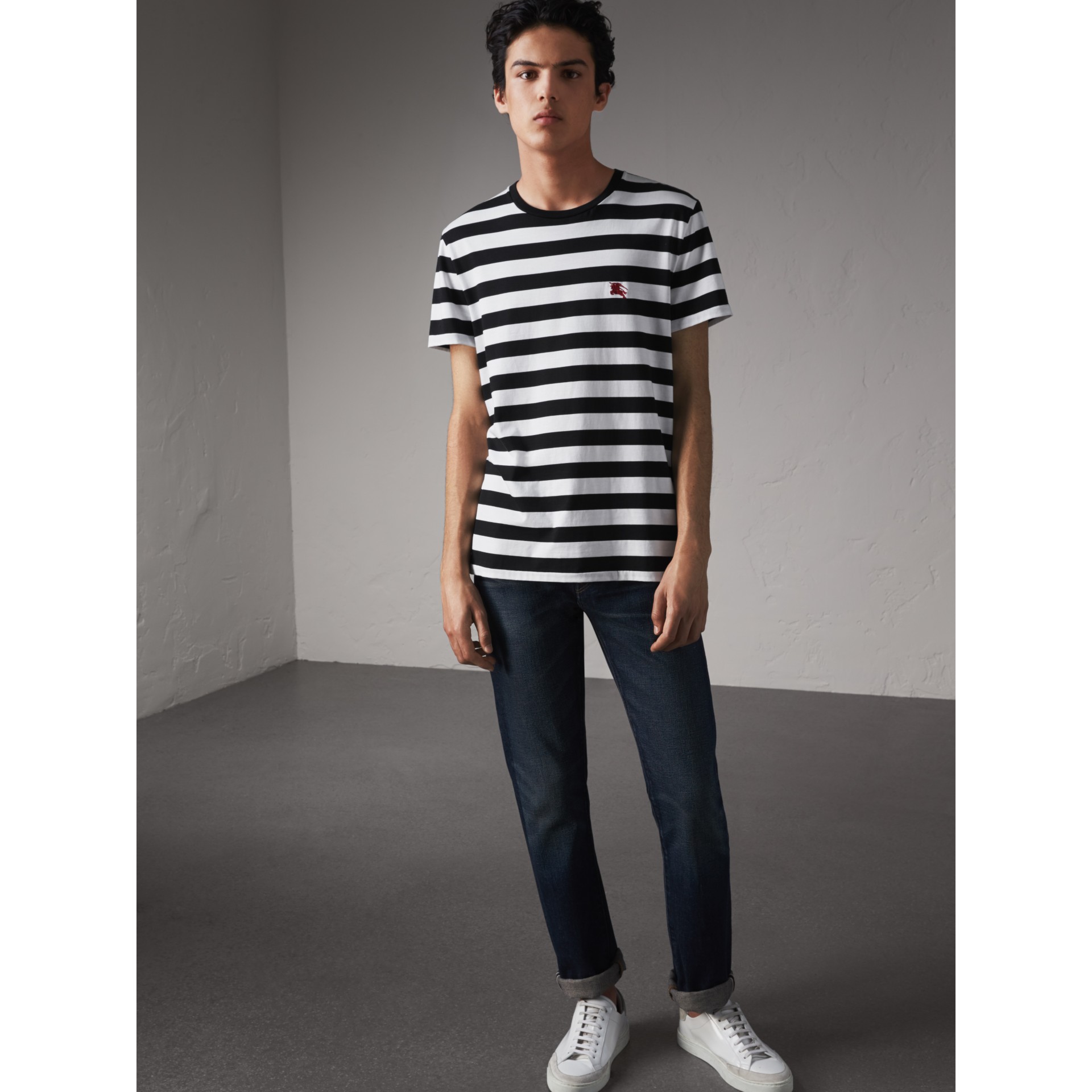 Striped Cotton T-Shirt in Black/white - Men | Burberry United States