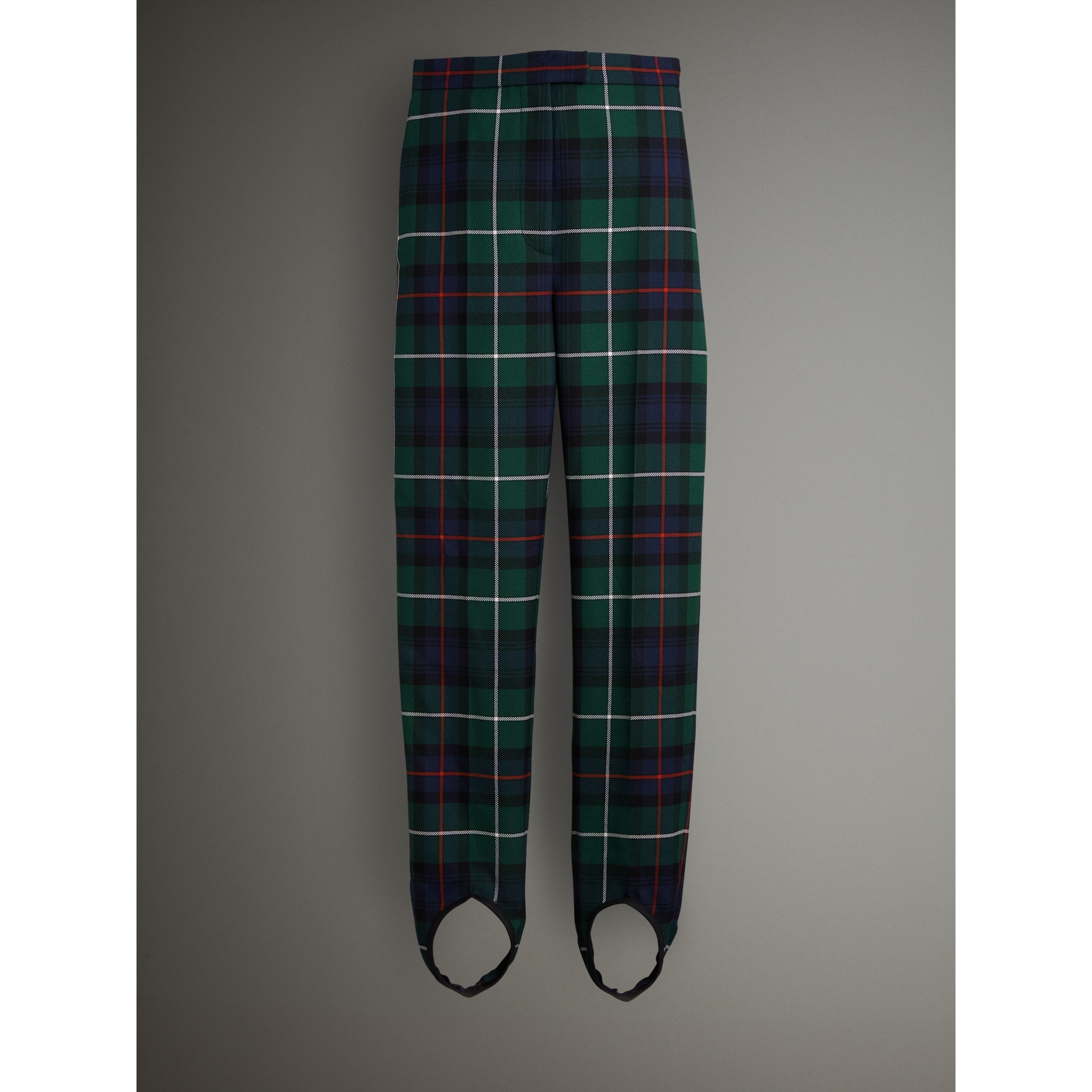 Tartan Wool Highwaisted Stirrup Trousers in Forest Green Women