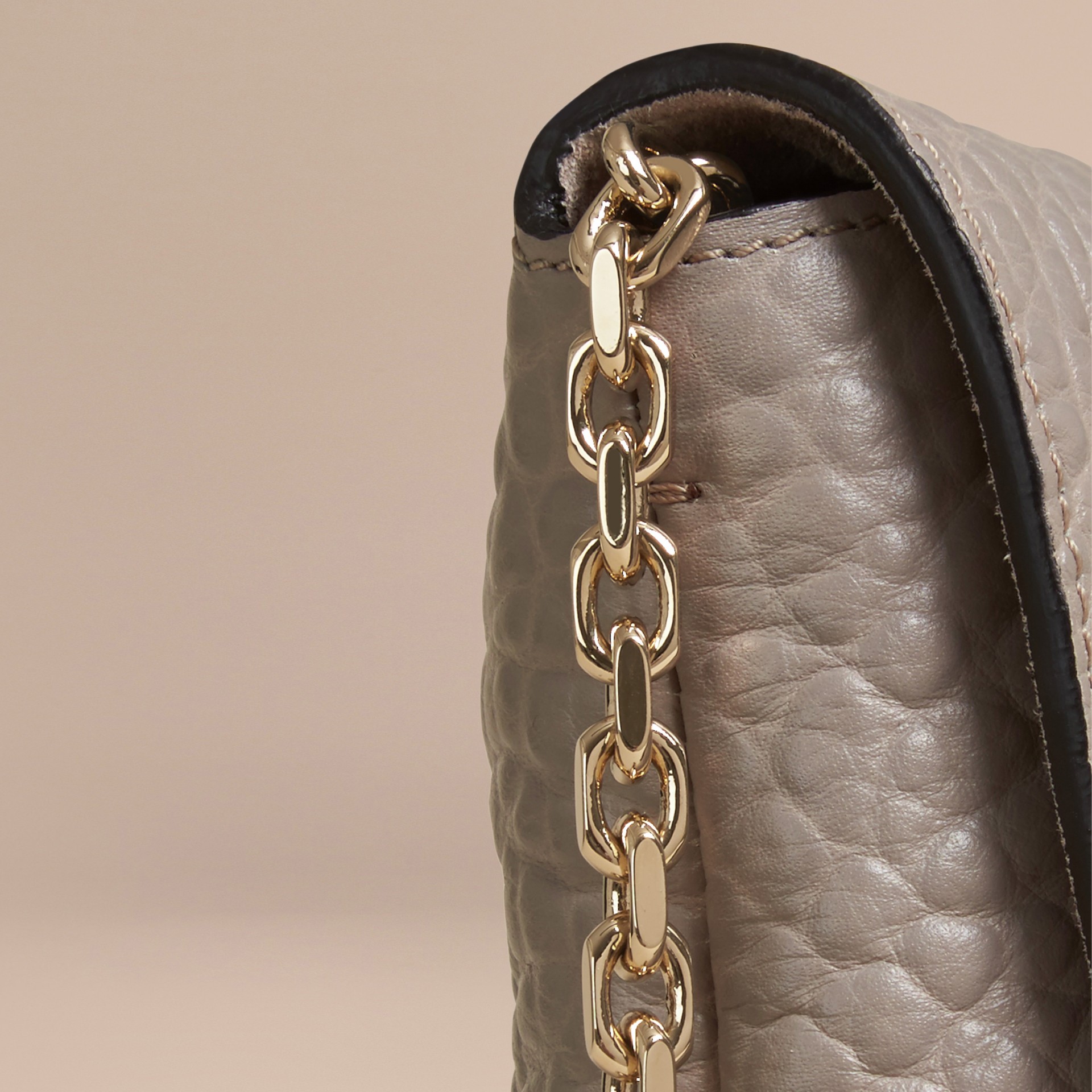 Medium Signature Grain Leather Clutch Bag Pale Grey Burberry