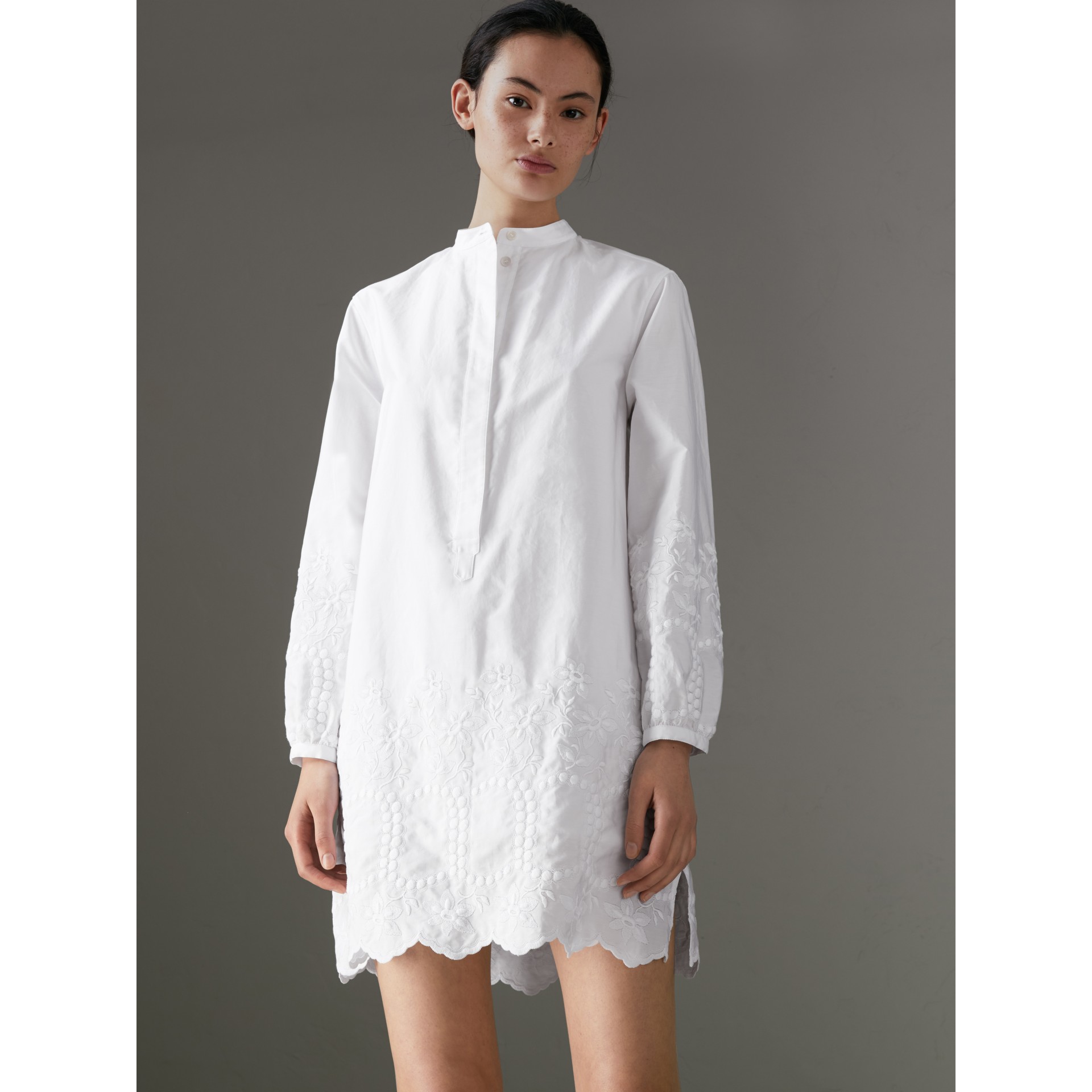 Embroidered Cotton Poplin Shirt Dress in White Women Burberry