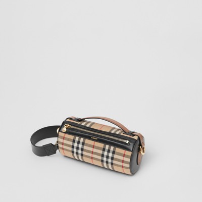 burberry kennedy small vintage check barrel bag