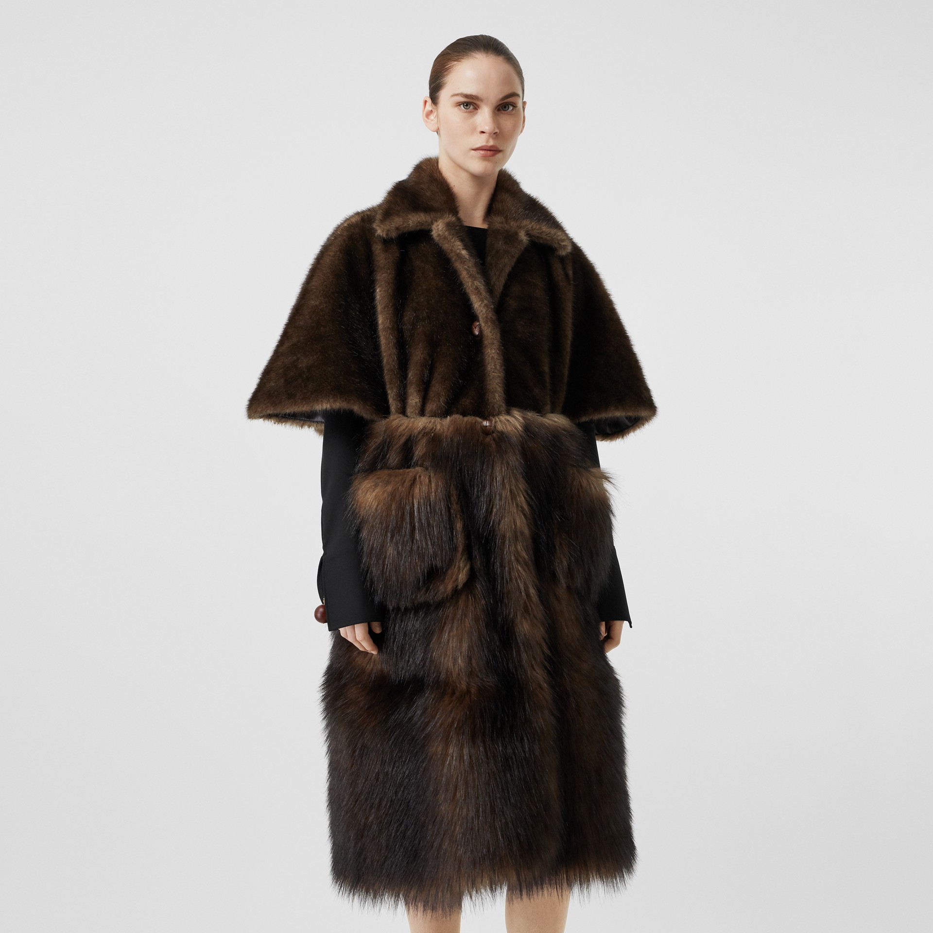 Faux Fur Cape Coat in Brown - Women | Burberry United States