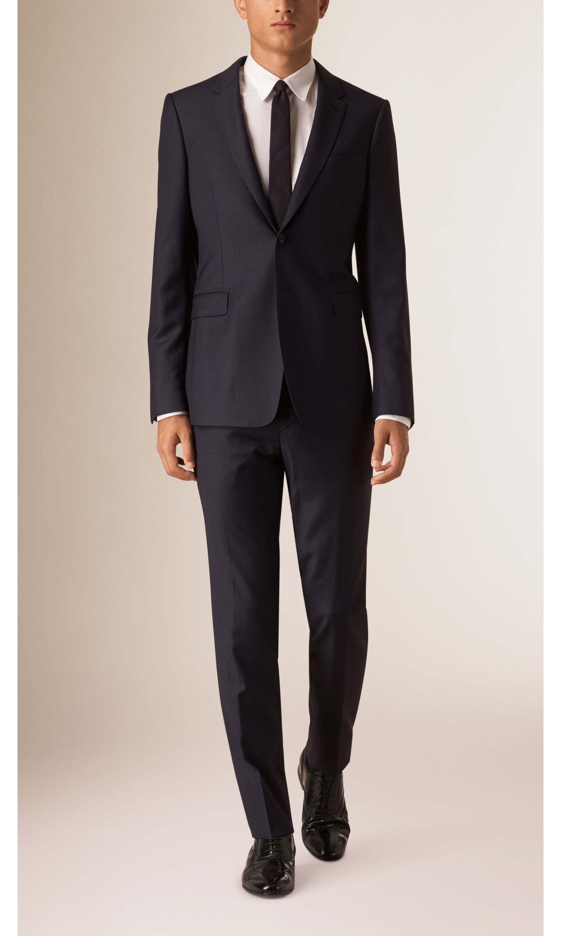 Slim Fit Travel Tailoring Wool Sharkskin Suit in Navy - Men | Burberry ...