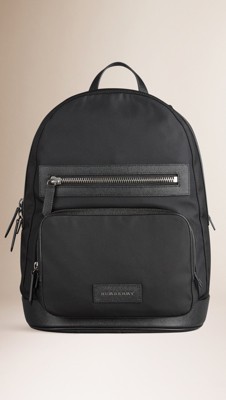 Leather Detail Nylon Backpack