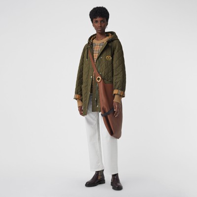 Diamond Quilted Oversized Hooded Parka in Olive Women | Burberry Diamond Quilted Oversized Hooded Parka in Olive Women | Burberry
