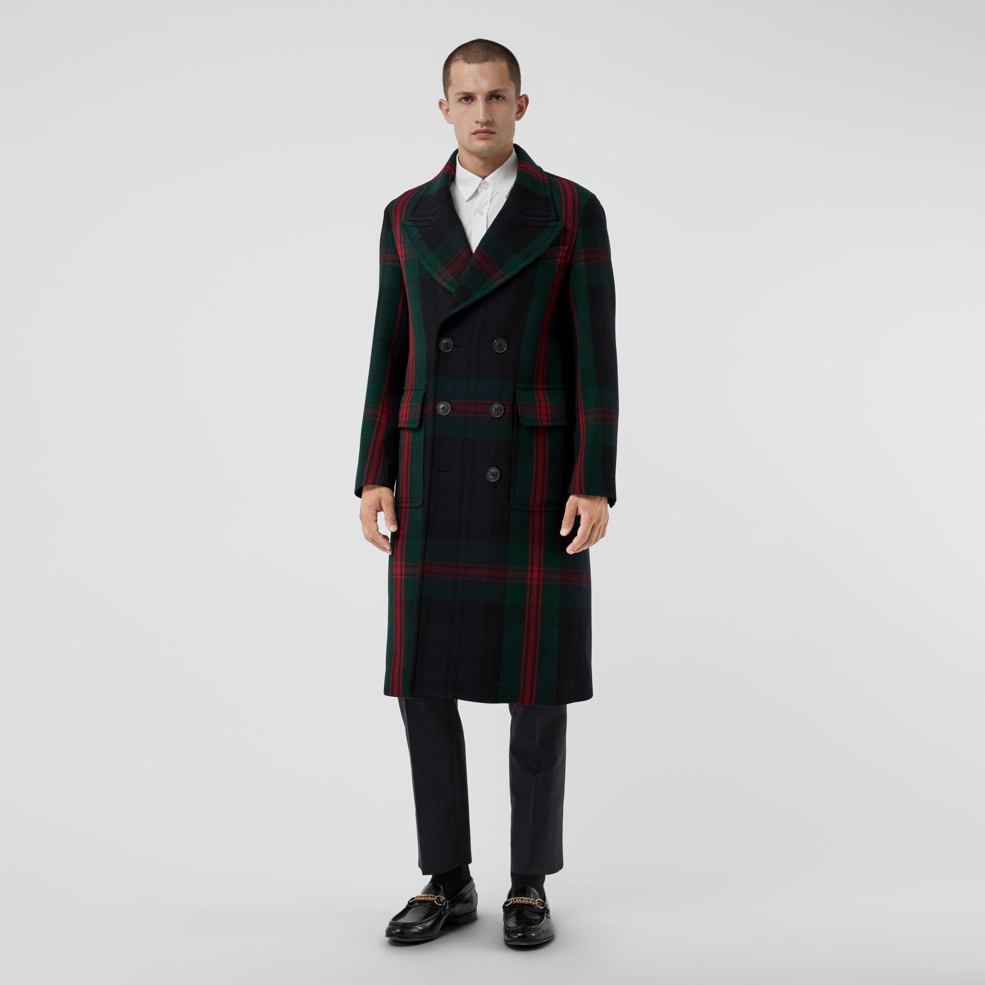 Tartan Wool Mohair Blend Tailored Coat in Navy Check Men Burberry United States