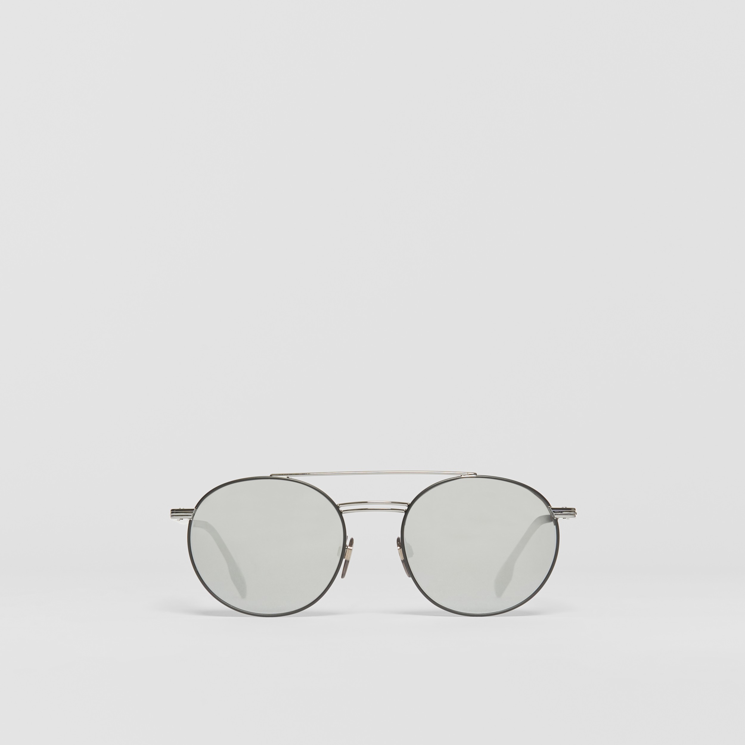 Top Bar Detail Round Frame Sunglasses In Gunmetal Grey Men Burberry United States