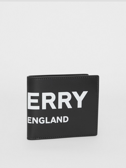 BURBERRY Logo Print Leather Bifold Wallet with ID Card Case
