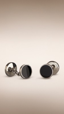 Black Agate Gemstone Insert Cufflinks - Image 1