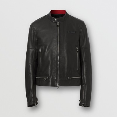 Logo Appliqué Leather Jacket in Black 