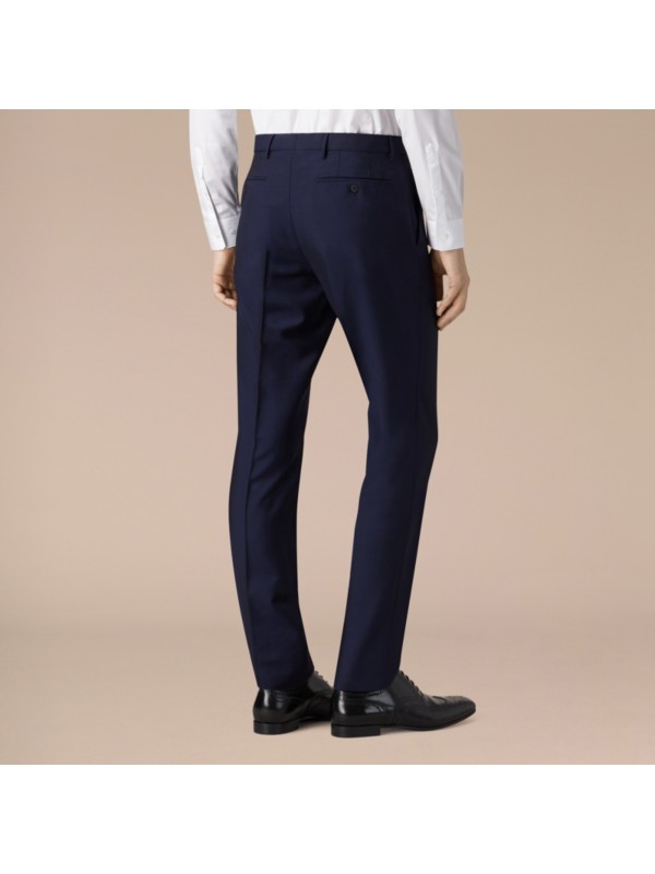 Slim Fit Wool Mohair Trousers in Royal Navy - Men | Burberry United States