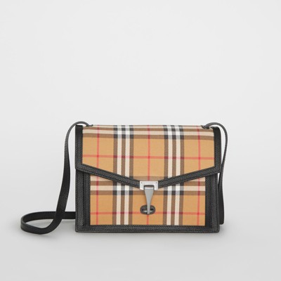 burberry small check detail leather tote bag