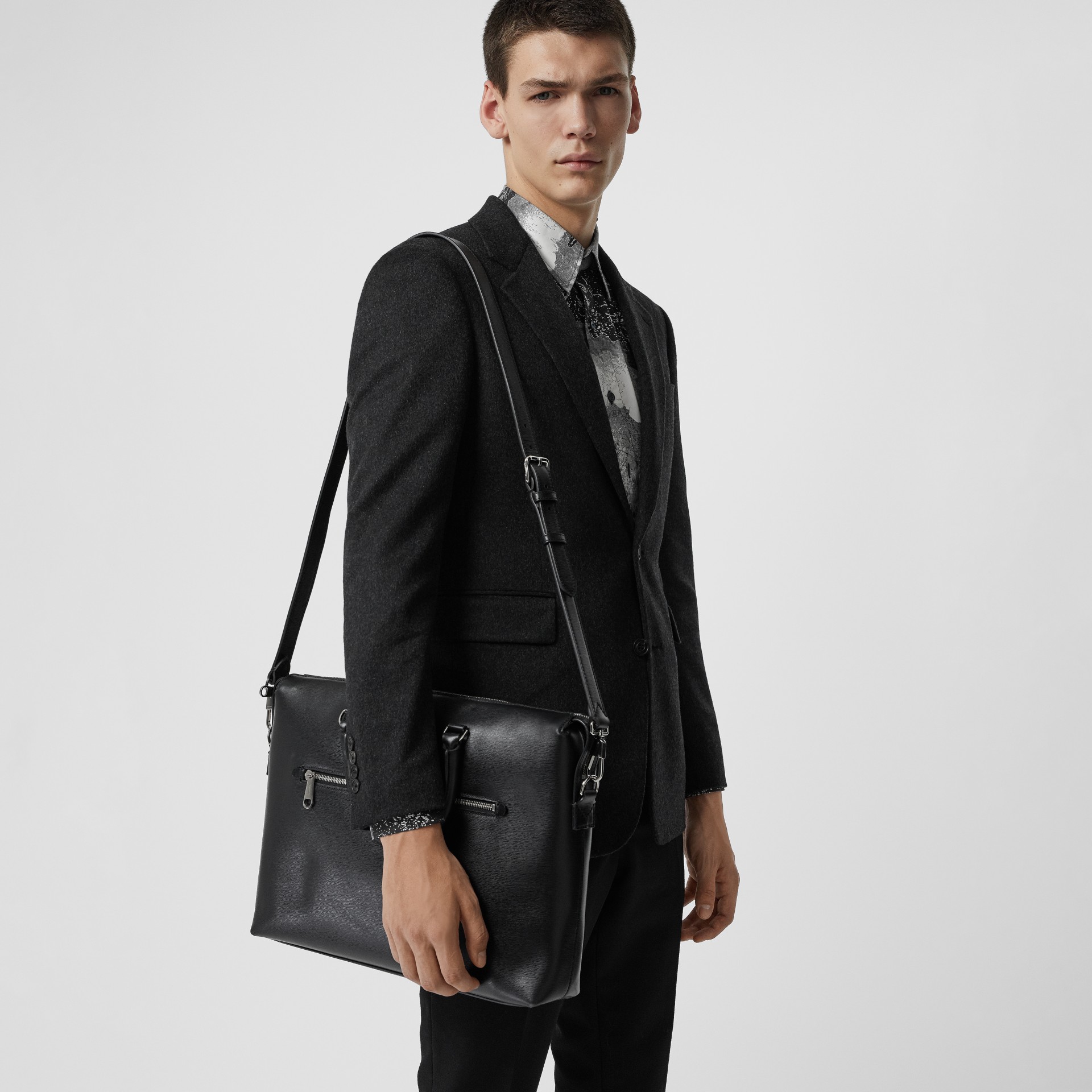 Large Textured Leather Briefcase in Black - Men | Burberry United States