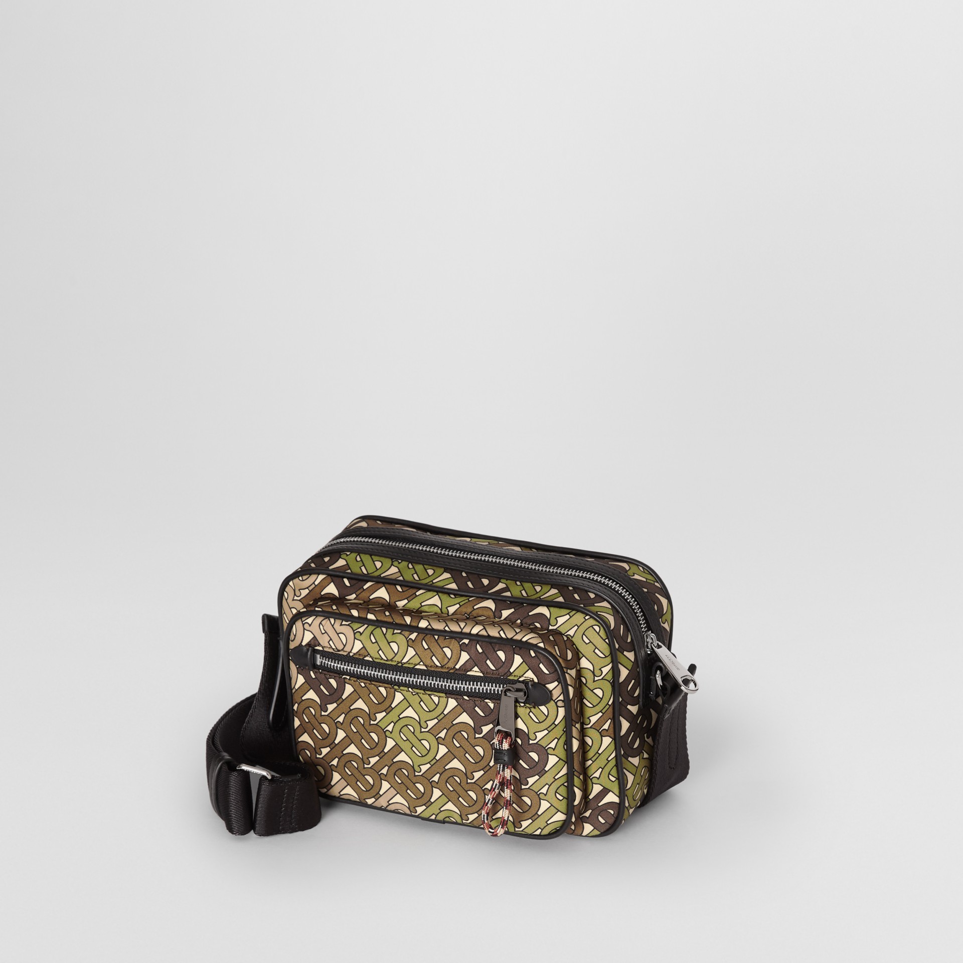 Monogram Print and Leather Crossbody Bag in Khaki Green Men