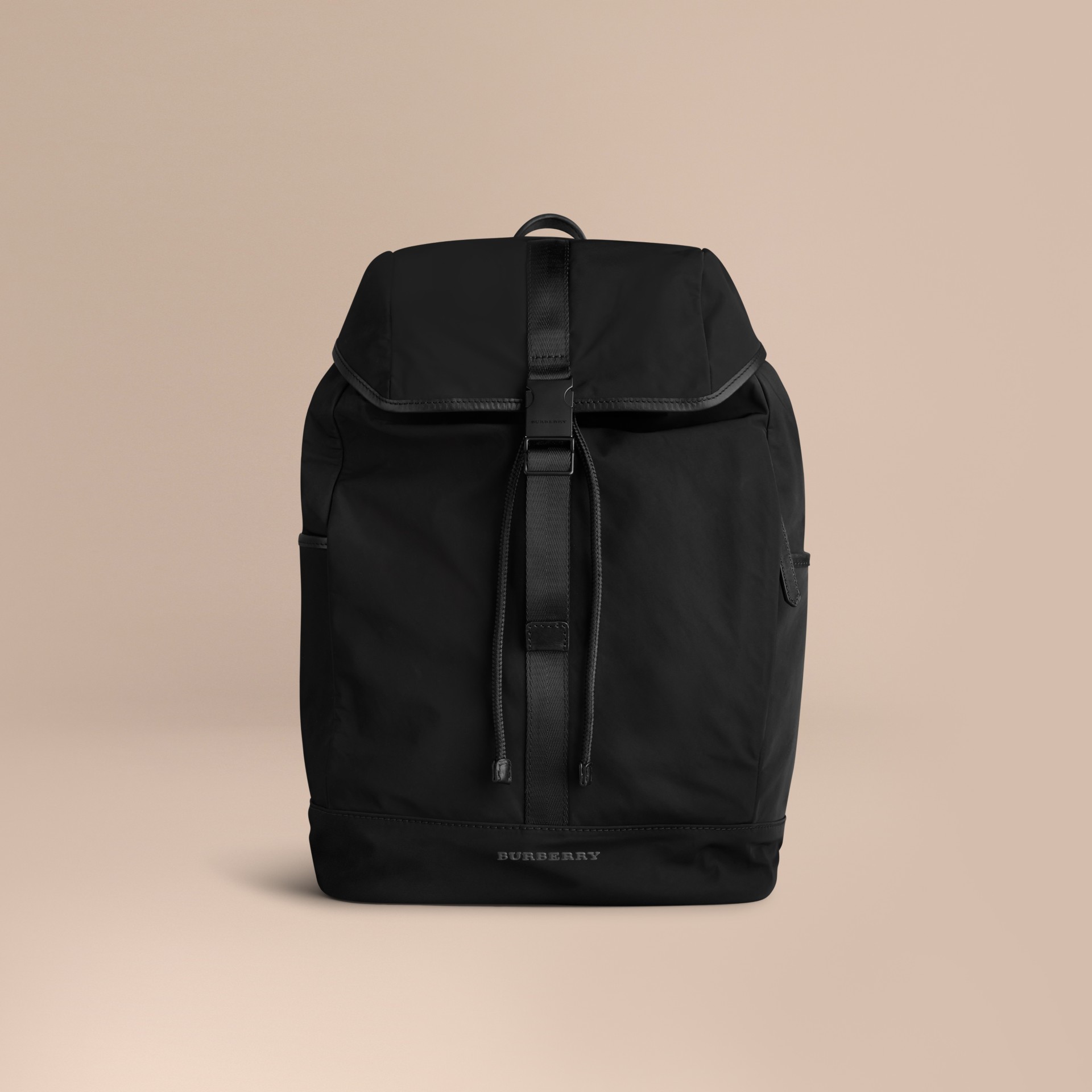 Leather Trim Lightweight Backpack Black Burberry