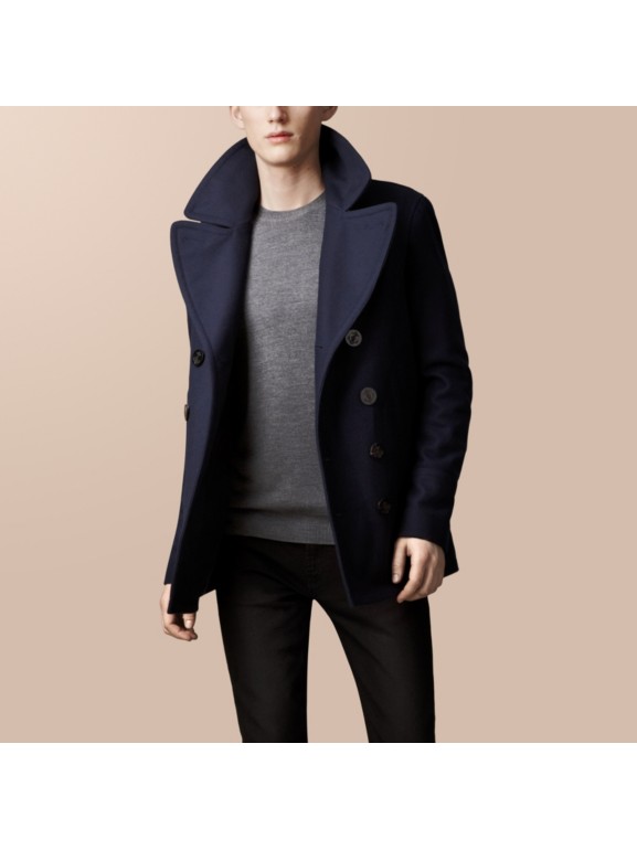 Wool Cashmere Pea Coat in Navy - Men | Burberry United States