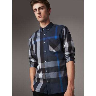 blue burberry button down