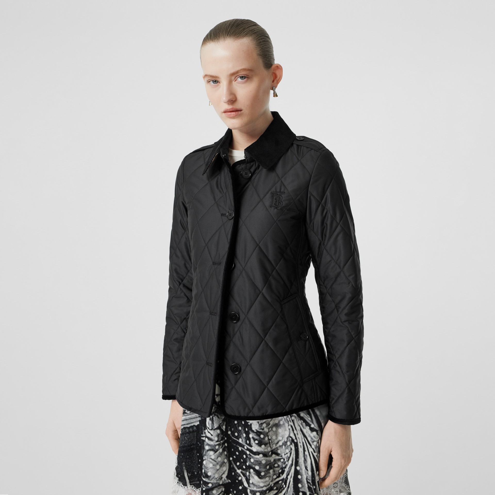 Monogram Motif Diamond Quilted Jacket in Black - Women | Burberry ...