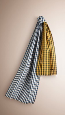 contrast colour check cotton wool scarf