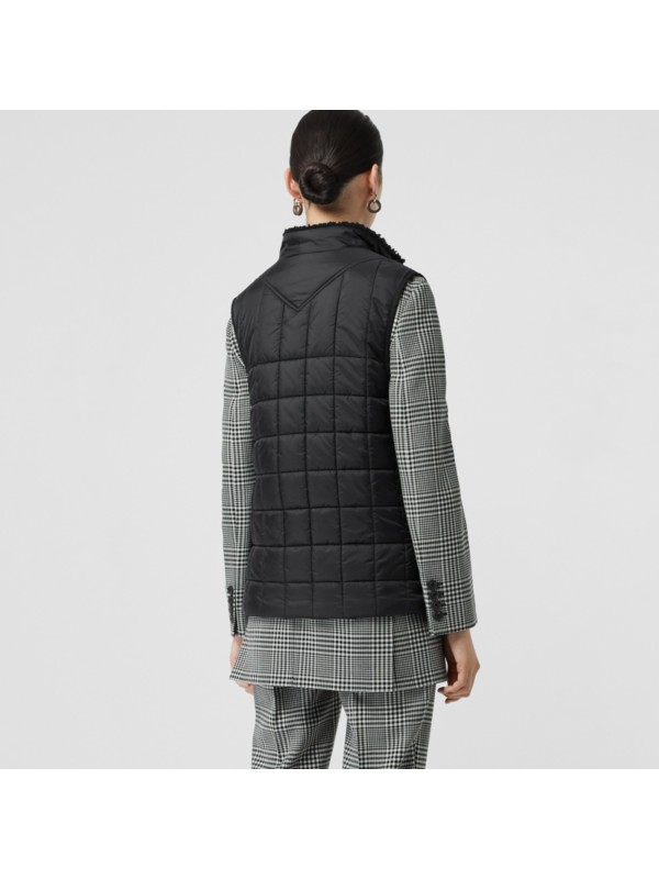 Faux Shearling Collar Lightweight Quilted Gilet in Black - Women ...