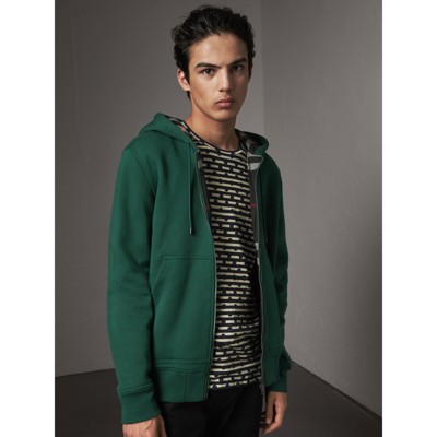 Check detail jersey outlet hooded top