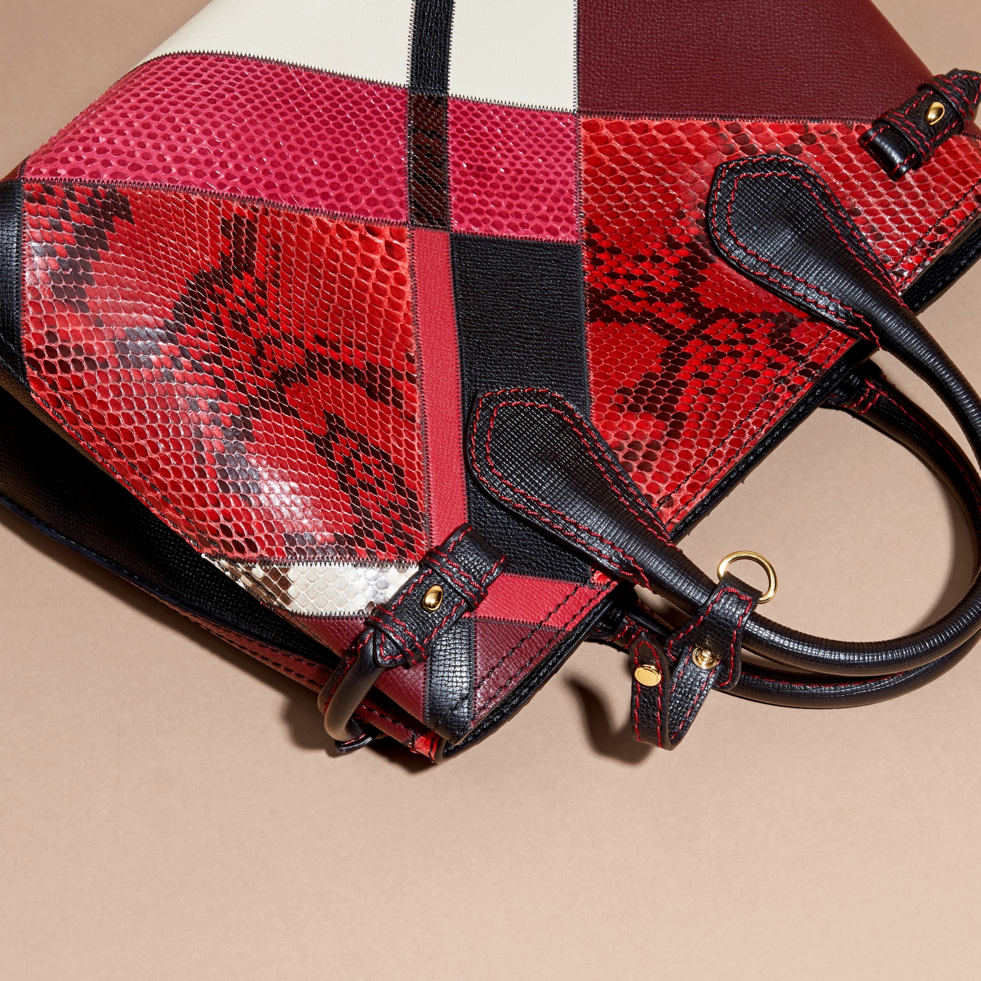 The Medium Banner in Patchwork Python and Leather in Pink - Women ...