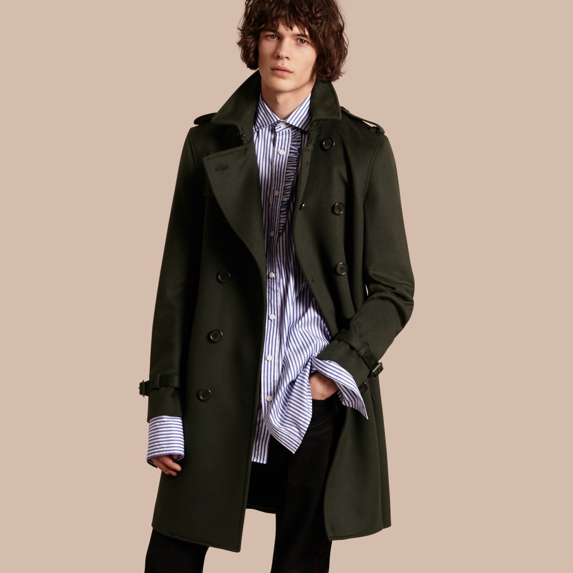 Cashmere Trench Coat in Dark Military Green - Men | Burberry United States