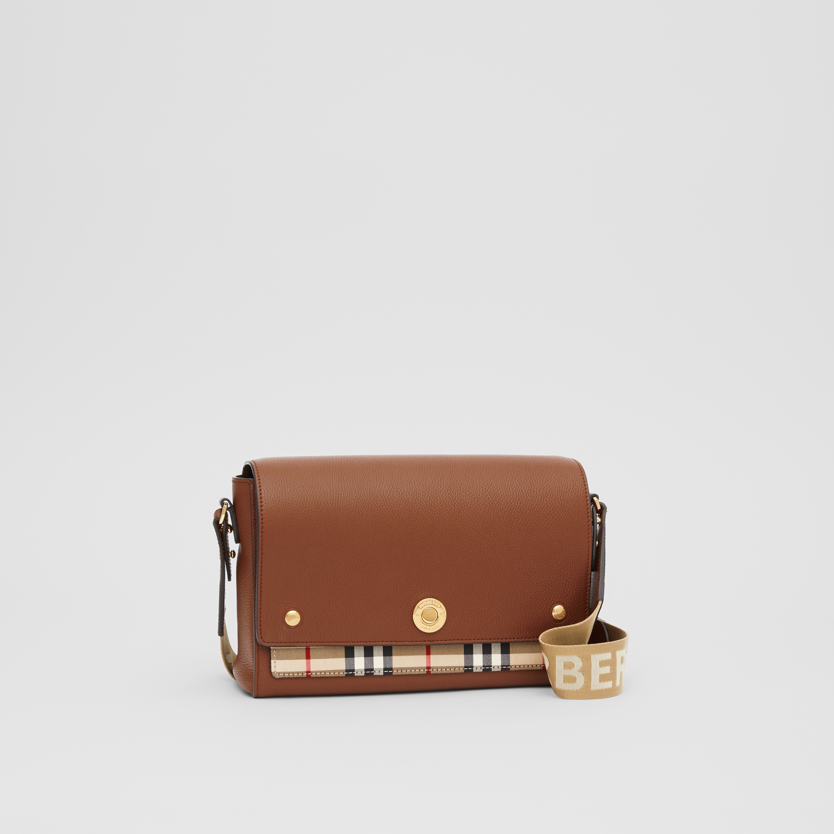 Leather and Vintage Check Note Crossbody in Tan Women | Burberry