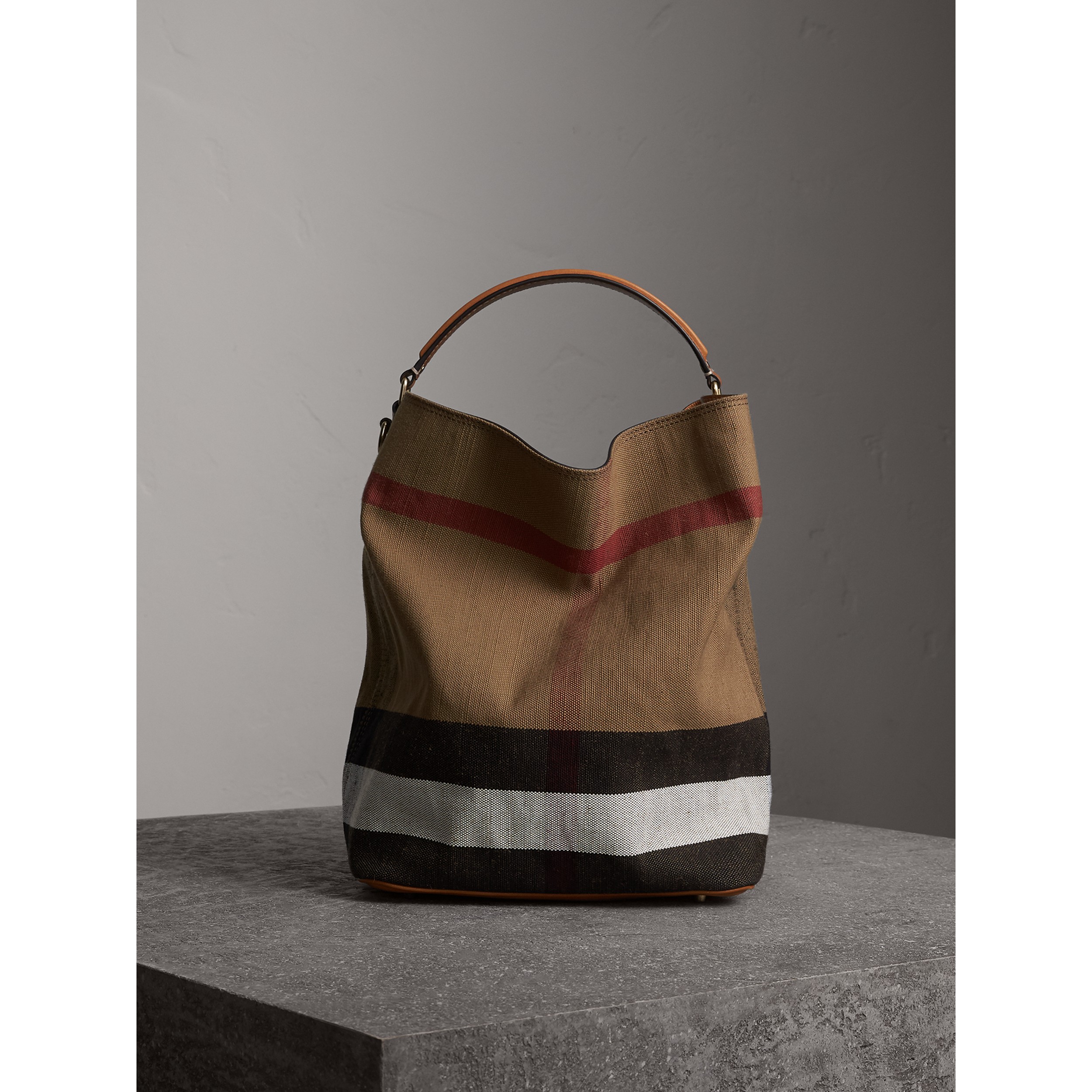 The Medium Ashby in Canvas Check and Leather in Saddle Brown - Women ...