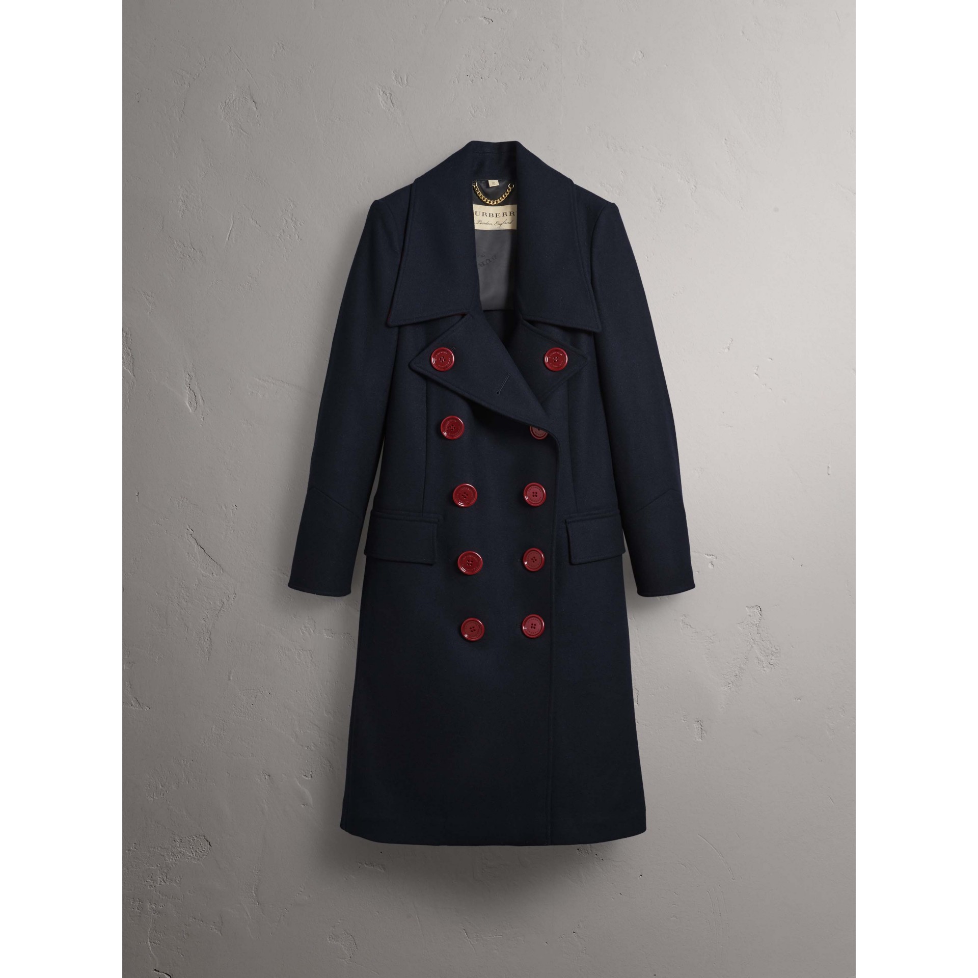 Resin Button Wool Oversize Coat in True Navy Women Burberry United Kingdom