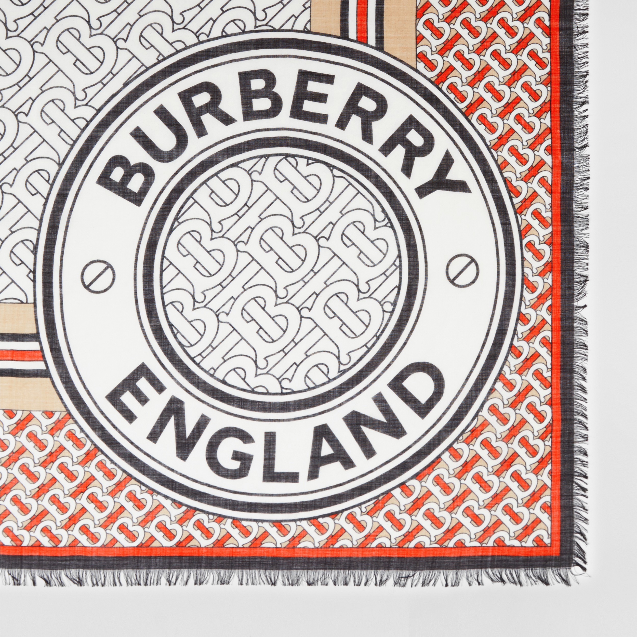 Monogram Print Wool Silk Large Square Scarf in Vermilion | Burberry® Official - 2