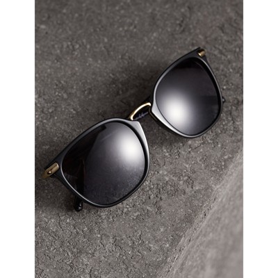 check detail square frame sunglasses