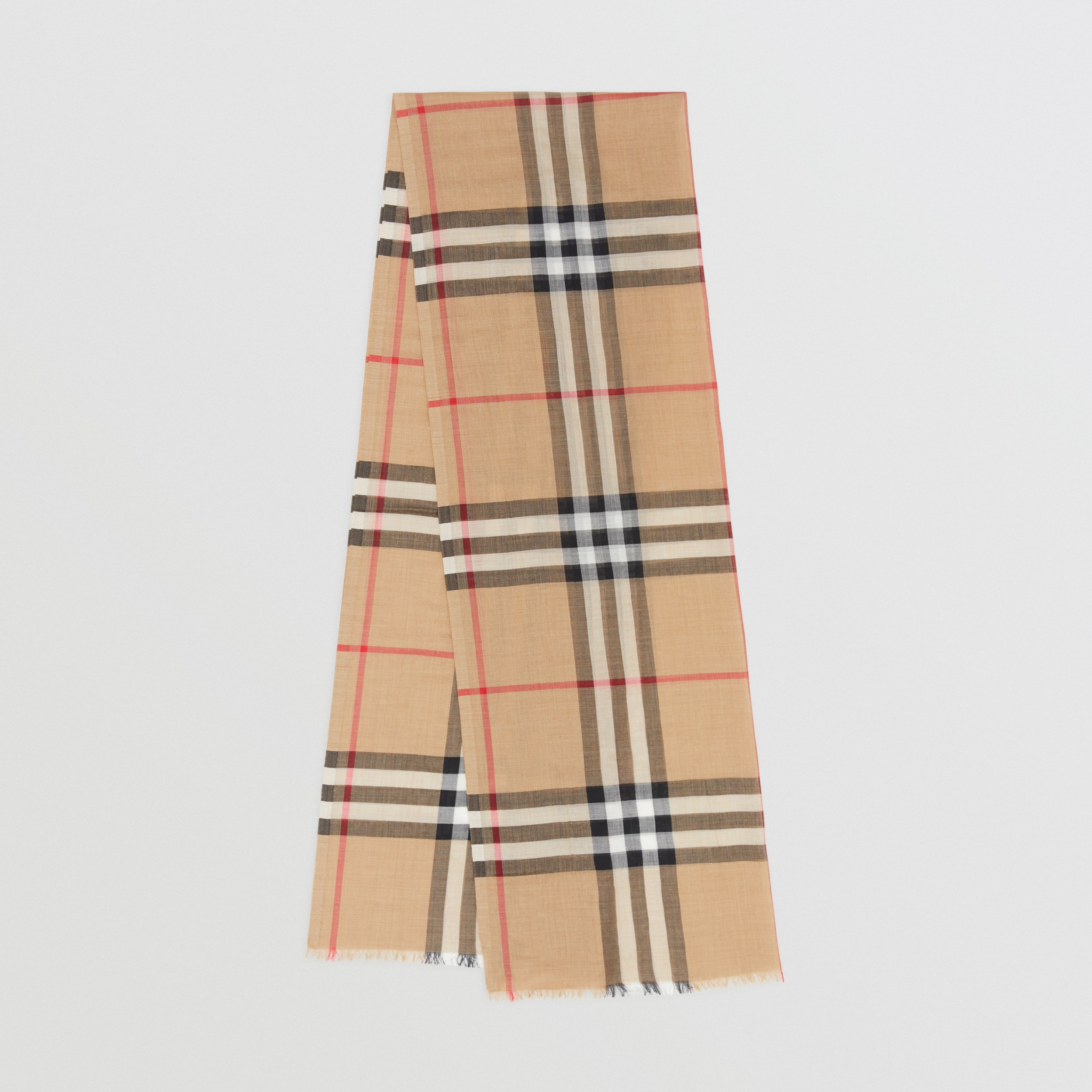 Echarpe de lã e seda com estampa xadrez (Bege Clássico) | Burberry® oficial - 1